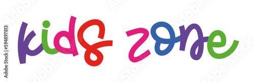 Kids zone. Banner for childrens playroom decoration. Kids zone vector cartoon logo badges. Game room signboard. Child playing zone vector illustration. Playroom area. Baby and kids zone game text.