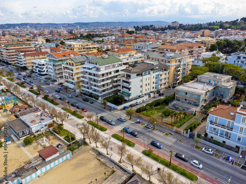 Aerial view landscape Italy Pescara. View of the city, buildings and architecture. Street, promenade, urban space.