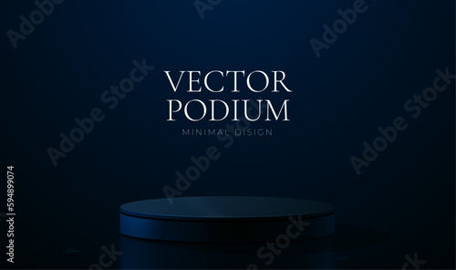 Realistic 3d cylinder blue pedestal scene, vector podium, minimal design. Abstract vector rendering geometric forms. Pastel minimal scene. Stage for showcase, Product display