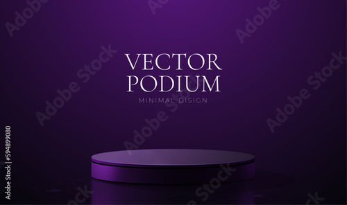 Realistic 3d cylinder purple pedestal scene, vector podium, minimal design. Abstract vector rendering geometric forms. Pastel minimal scene. Stage for showcase, Product display