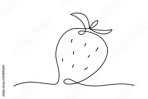 Continuous one line drawing strawberry fruit. Farmer market Logo concept. Abstract hand drawn berry by one line. Minimalist black line sketch on white background. Fashionable trend vector illustration