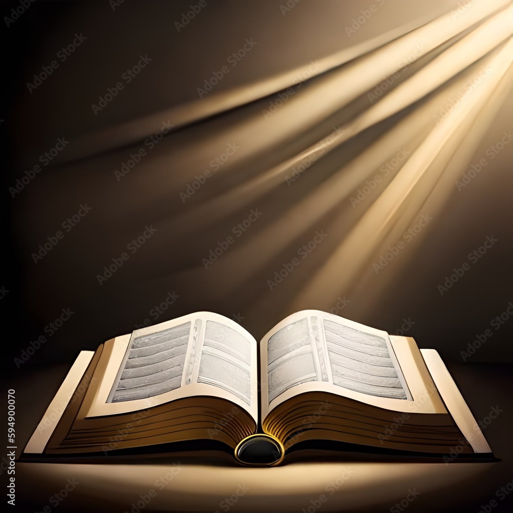 Fototapeta premium The book of the Islamic Koran with a shining light effect, which is exotic and the theme of Ramadan. Great for business, blog, website, presentation, wallpaper, speech etc. Ai Generated image concept