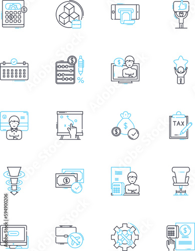 Capital markets linear icons set. Trading, Funds, Hedge, Currency, Securities, Derivatives, Portfolio line vector and concept signs. Stocks,Bonds,Commodities outline illustrations