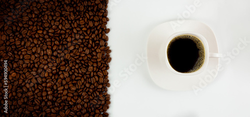 Coffee beans background. Coffee beans on a white background, copy space.