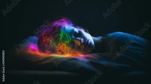  a person sleeping soundly in a comfortable bed with a peaceful expression on their face, and with soft, warm lighting of relaxation Generative AI