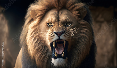 close up of a angry roaring lion