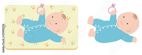 おもちゃを持って笑う赤ちゃんのイラスト