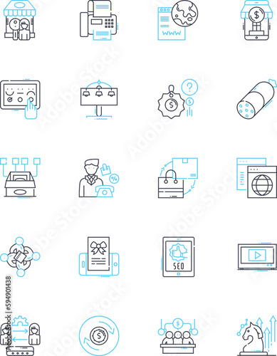 Discount buying linear icons set. Bargain, Sale, Clearance, Savings, Mark-down, Affordable, Thrifty line vector and concept signs. Frugal,Discounted,Economical outline illustrations