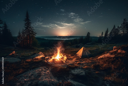 camping in the middle of the wilderness under the night