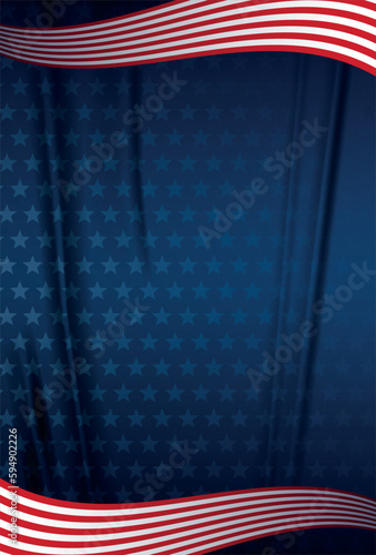 Blue USA background with stars and red and white stripes. Patriotic background for Memorial day, Veteran's day, Martin Luther King Day and Columbus Day, Independence holiday