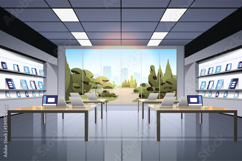 modern technology store interior digital electronic gadgets market horizontal