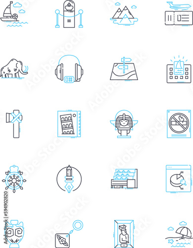 Social gatherings linear icons set. Festivities, Soirees, Gatherings, Parties, Celebrations, Reunions, Mixers line vector and concept signs. Nerking,Galas,Banquets outline illustrations photo