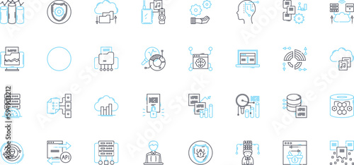 Extensive data linear icons set. Analytics, Insights, Big data, Metrics, Quantitative, Statistics, Algorithms line vector and concept signs. Classification,Visualization,Patterns outline illustrations