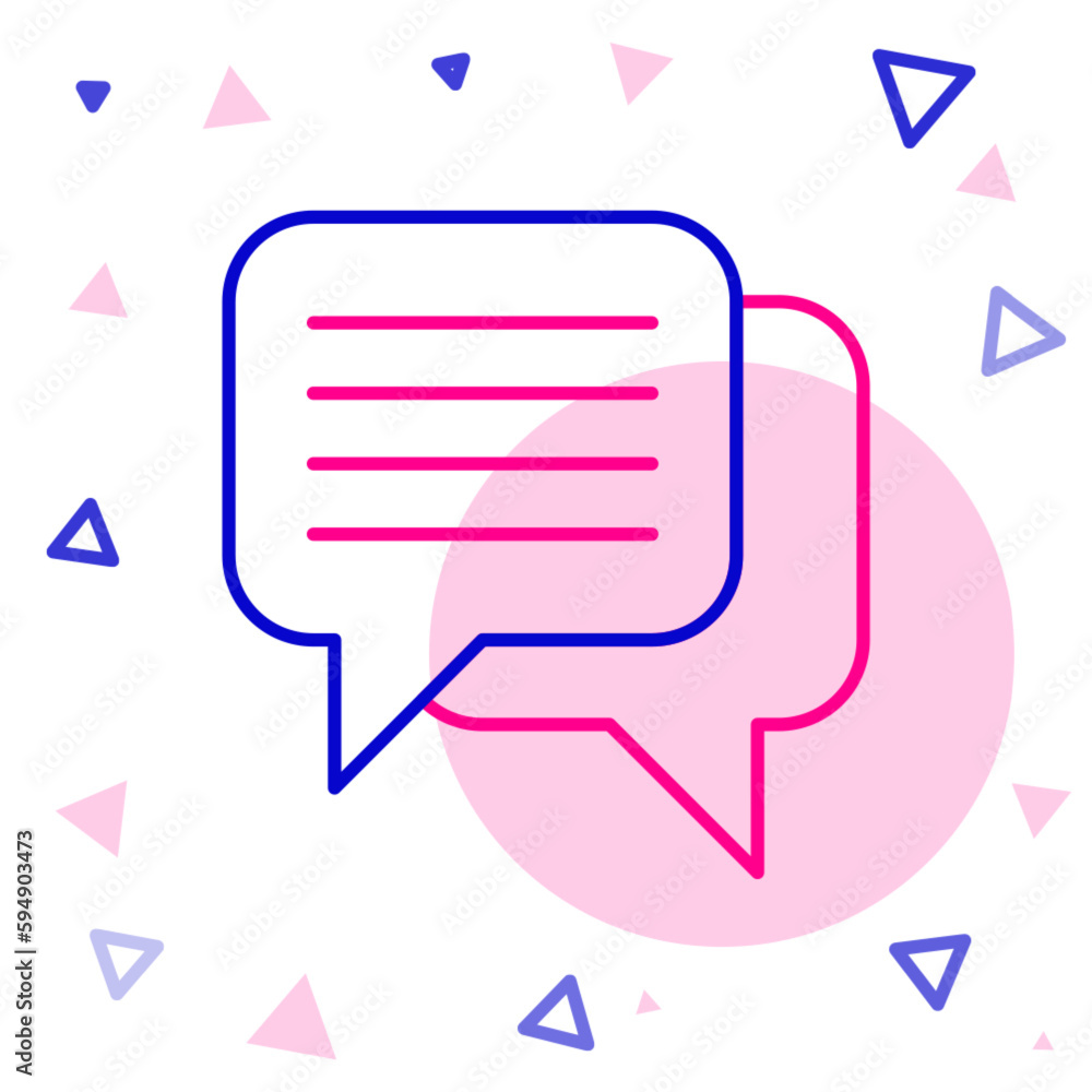 Line Speech bubble chat icon isolated on white background. Message icon. Communication or comment chat symbol. Colorful outline concept. Vector Line Speech bubble chat icon isolated on white background. Message icon. Communication or comment chat symbol. Colorful outline concept. Vector