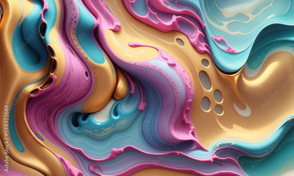 Colored marble background in blue, yellow and red colors. Ai generative illustration
