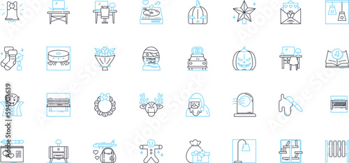 Embellishing linear icons set. Adorn, Decorate, Ornament, Enhance, Beautify, Bedeck, Customize line vector and concept signs. Elaborate,Enrich,Garnish outline illustrations