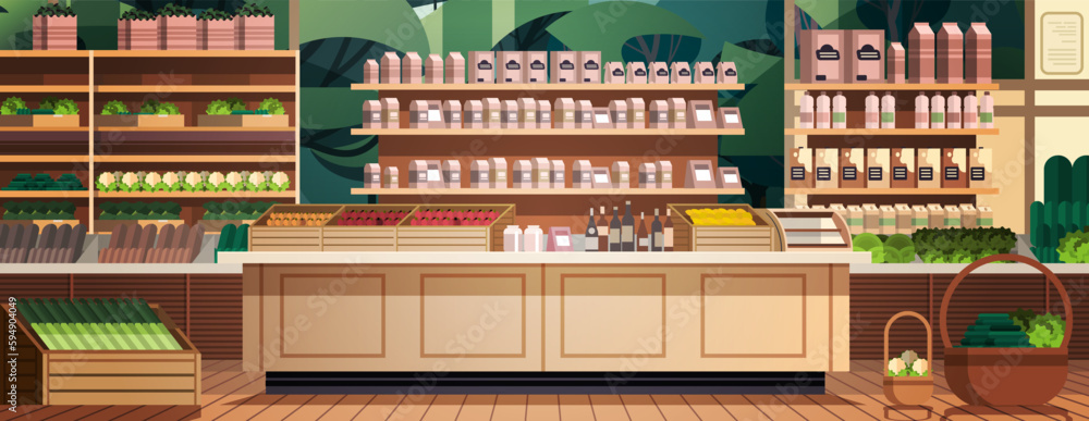 grocery supermarket with products shelves retail consumerism concept modern store interior