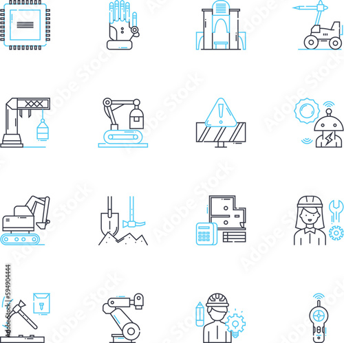 Designer work linear icons set. Typography, Color theory, Branding, Creativity, Innovation, User interface, Web design line vector and concept signs. Layout,Illustration,Photography outline