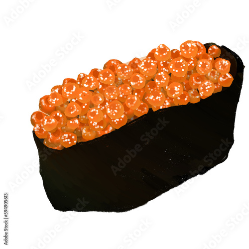 red caviar isolated on sushi salmon