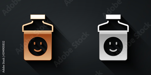 Gold and silver Antidepressants icon isolated on black background. Long shadow style. Vector