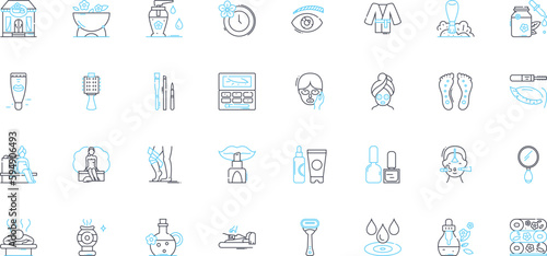 Beauty parlor linear icons set. Salon, Hair, Nails, Makeup, Skincare, Waxing, Massage line vector and concept signs. Pedicure,Manicure,Styling outline illustrations