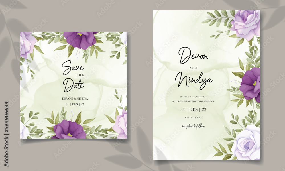 Eegant wedding invitation card with beautiful purple flower Eegant wedding invitation card with beautiful purple flower