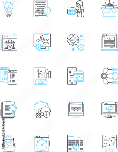 Website design linear icons set. Aesthetics, Interface, Responsiveness, Navigation, Content, Usability, UX line vector and concept signs. UI,Mobile,Optimization outline illustrations