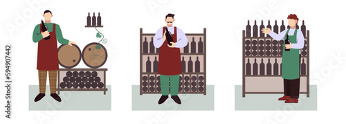 Set of cartoon characters of young people making alcohol drink