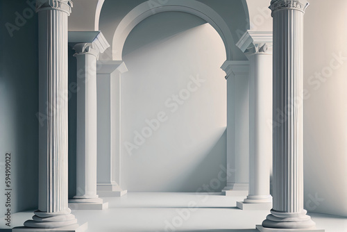 Canvas Print Abstract minimalist Neoclassicism hallway with pillars (Generative AI)