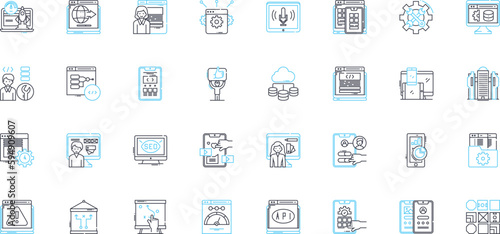 Customer profiling linear icons set. Demographics, Segmentation, Behavior, Interest, Needs, Insight, Persona line vector and concept signs. Analytics,Targeting,Tailoring outline illustrations