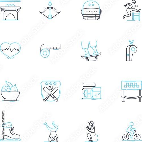 Aerobics linear icons set. Cardio, Workout, Fitness, Movement, Endurance, Sweat, Music line vector and concept signs. Rhythm,Energy,Exercise outline illustrations