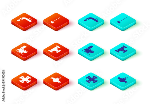Set Industry metallic pipe, and valve, Toilet bowl, Mop and Water tap icon. Vector