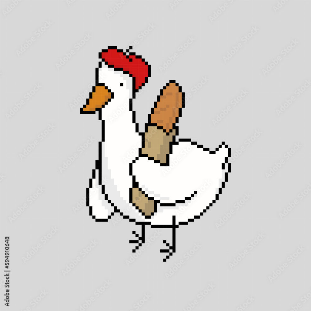 red hat duck carrying bread with pixel art design red hat duck carrying bread with pixel art design