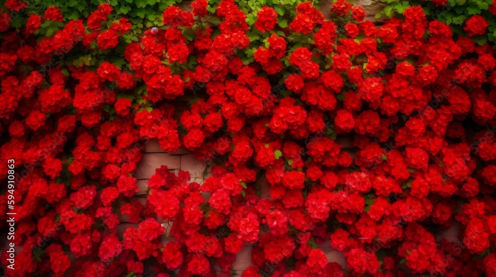 Wall of bright red flowers background. generative AI