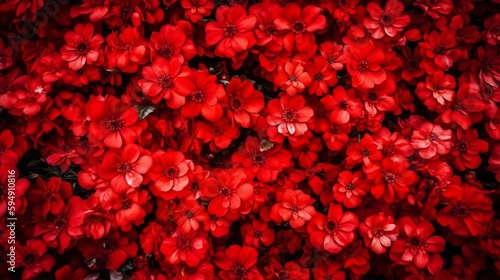 Wall of bright red flowers background. generative AI
