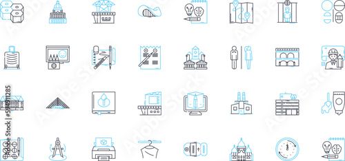 Designing linear icons set. Sketching, Conceptualizing, Ideating, Drafting, Outlining, Creating, Mocking-up line vector and concept signs. Rendering,Visualizing,Model-making outline illustrations