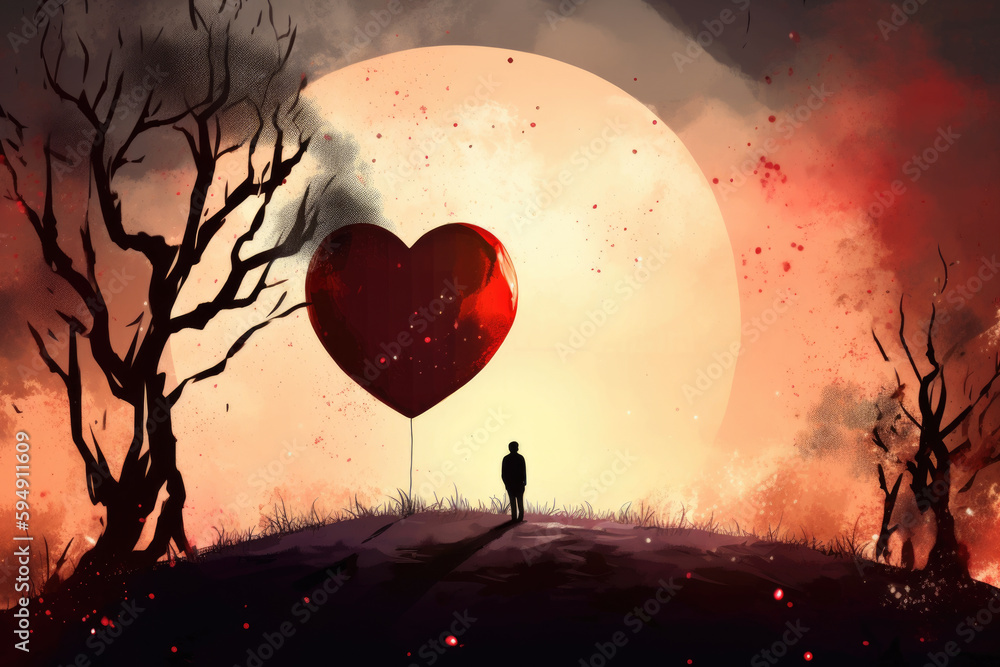 A red love heart in the sky, Generative AI