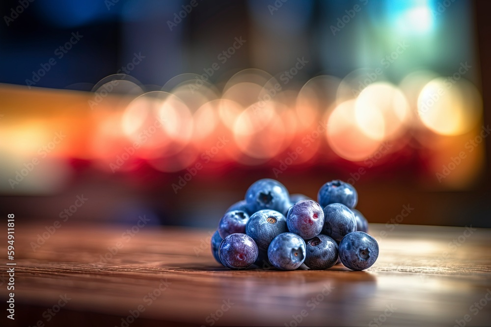 Naklejka premium blueberry on a wooden table, generative ai