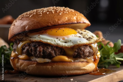Burger with egg and big cutlet created with Generative AI technology