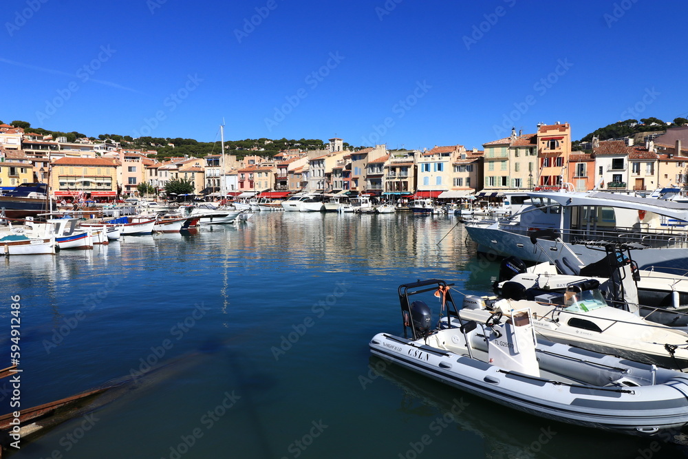 awesome beautiful coast view of the port and houses of beautiful city Casis, France, Cote Dazur, French Riviera