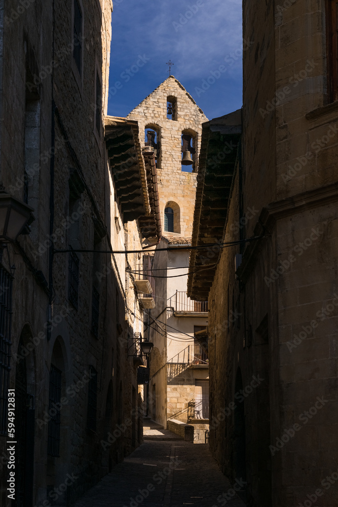 typical street in the old town of the medieval village of Sos del Rey Catolico, Huesca province, Aragon, Spain.