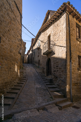 Typical street in the old town of the medieval village of Sos del Rey Catolico, Huesca province, Aragon, Spain.