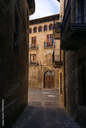 typical street in the old town of the medieval village of Sos del Rey Catolico  Huesca province  Aragon  Spain.