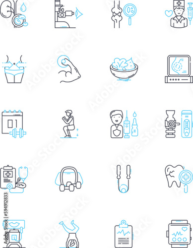 Vigor linear icons set. Energy, Vitality, Strength, Stamina, Resilience, Vigilance, Fortitude line vector and concept signs. Endurance,Power,Robustness outline illustrations