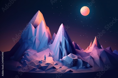 A Mountain Landscape With A Full Moon And Stars In The Sky Lunar Landscape Graphic Design Motion Graphics Generative AI