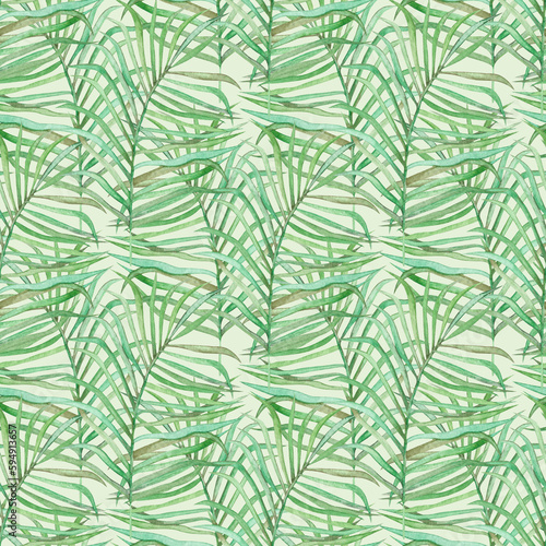 Watercolor seamless pattern with tropical palm leaves. Jungle. Plant. Nature. Use for covers, textiles, wallpaper, paper.