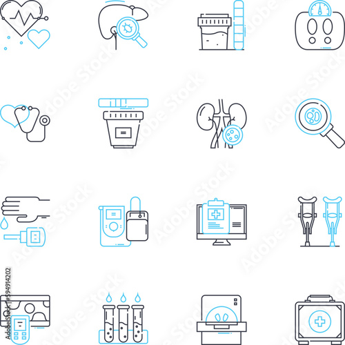 Medical Innovation linear icons set. Breakthroughs, Advancements, Discoveries, Technology, Progress, Enhancement, Revolution line vector and concept signs. Evolution,Precision,Nanotechnology outline