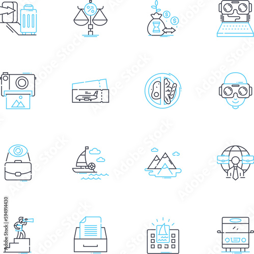 Cyberspace realm linear icons set. Virtuality, Matrix, Multimedia, Internet, Digitality, Cybernetics, Hyperspace line vector and concept signs. Cybersphere,Interconnectedness,Virtual reality outline