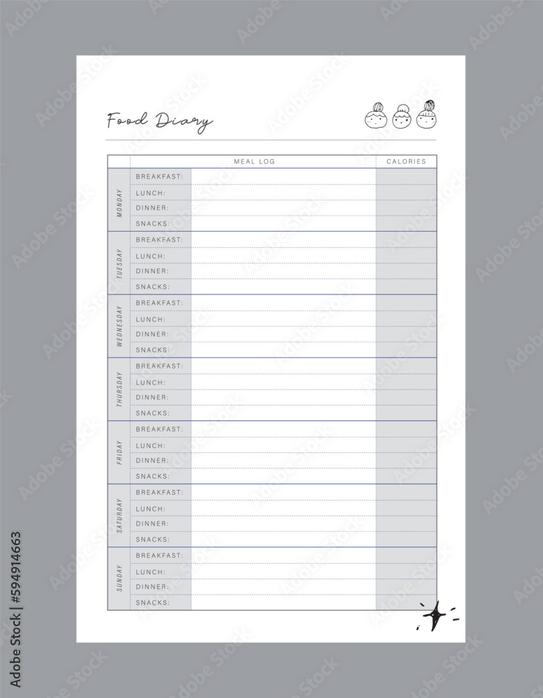 My Food Diary Planner. Make your day more easily and happy. Vector Print template. My Food Diary Planner. Make your day more easily and happy. Vector Print template.