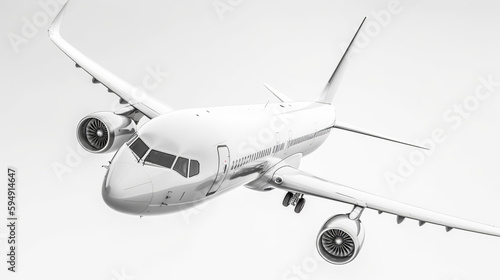 Isolated White Passengers Commercial Airplane Flying On Isolated White Background. Generative Ai